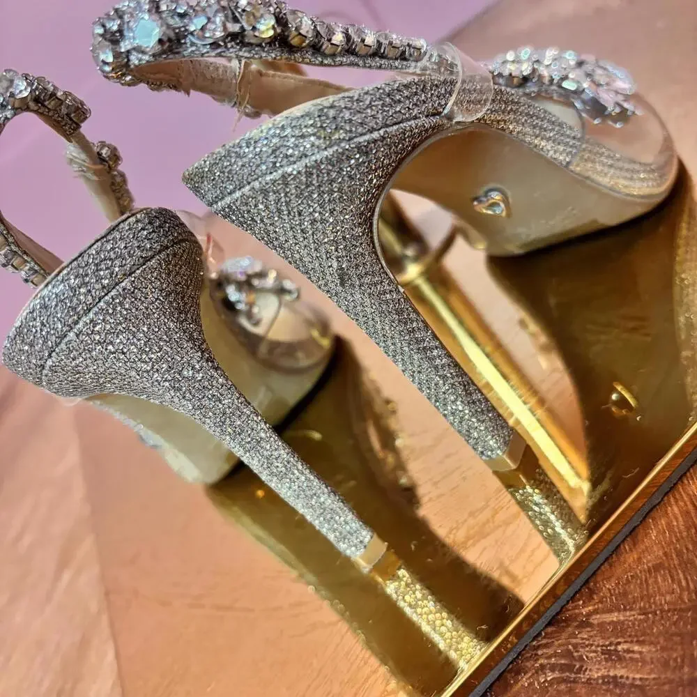 thalia sodi rhinestone slingback heel sz 5.5 silver prom homecoming formal
